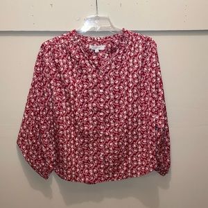 NWT! LOFT red floral long sleeve button down blouse. Size Large.